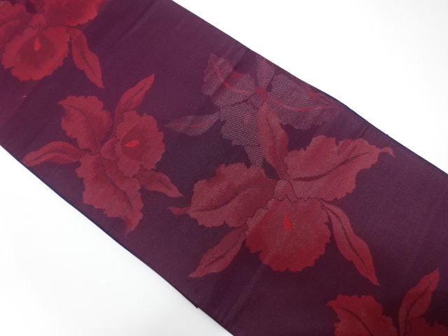 漆　花模様織り出し　袋帯